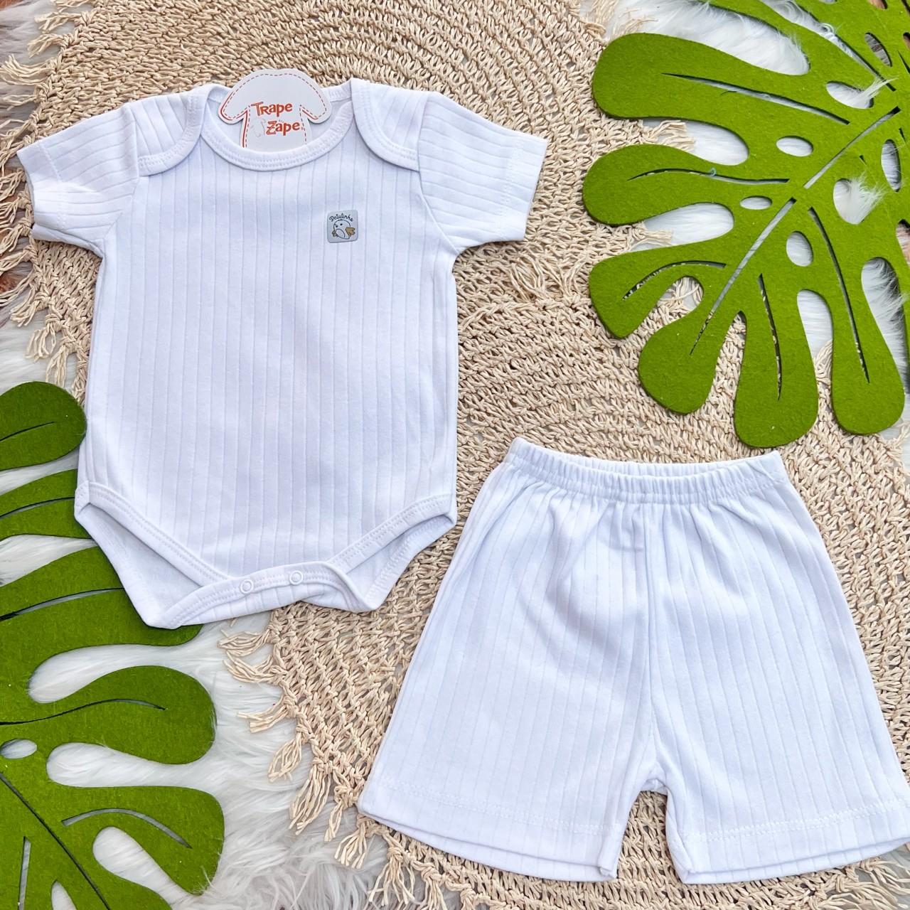 Conj. Body m/curta e Short Canelado - Branco